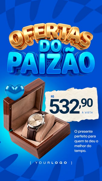 CAMPANHA DE OFERTAS DIA DOS PAIS COM RELÓGIO SOCIAL DE COURO PSD EDITÁVEL STORY