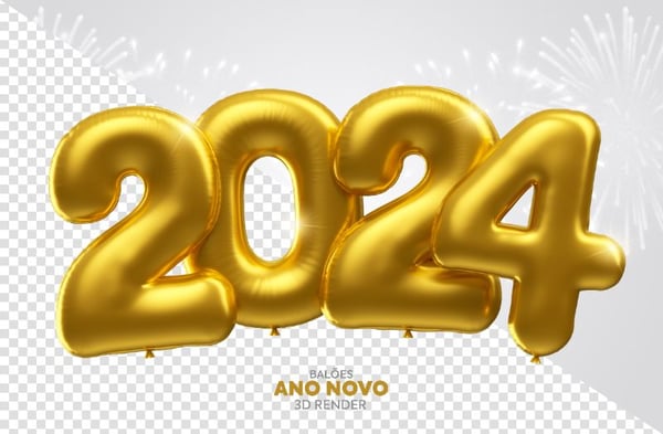 Balão Feliz Ano Novo 2024 Elemento 3D