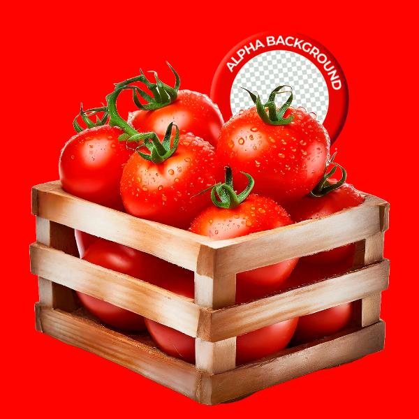 ELEMENTO CAIXOTE COM TOMATE PARA COMPOSIÇÃO PNG TRANSPARENTE SEM FUNDO