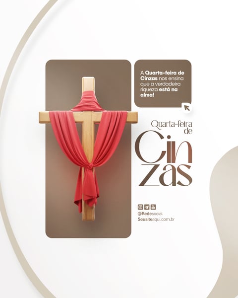 QUARTA-FEIRA DE CINZAS QUARESMA CRISTÃO CATÓLICO SOCIAL MEDIA PSD EDITÁVEL