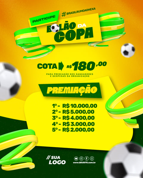 Bolão da Copa Premiação Jogos Futebol PSD Editável