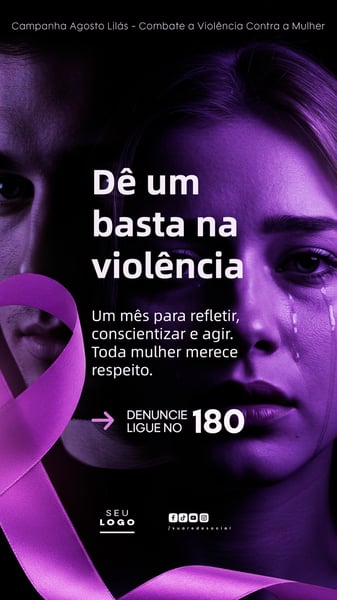 AGOSTO LILÁS CAMPANHA DE CONSCIENTIZAÇÃO AO COMBATE A VIOLÊNCIA CONTRA A MULHER SOCIAL MEDIA PSD EDITÁVEL STORY 1