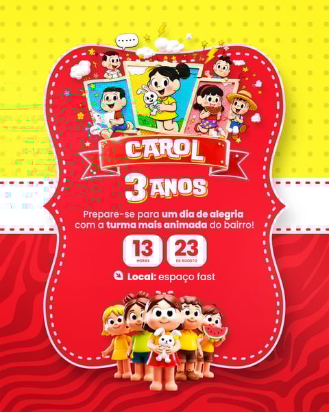 XWI CONVITE DE ANIVERSÁRIO INFANTIL TURMA DA MONICA MODELO PSD EDITÁVEL (1)