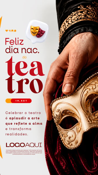 DIA NACIONAL DO TEATRO COM MÁSCARA SOCIAL MEDIA FLYER PSD EDITÁVEL STORY