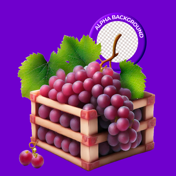 ELEMENTO CAIXOTE COM UVA PARA COMPOSIÇÃO PNG TRANSPARENTE SEM FUNDO