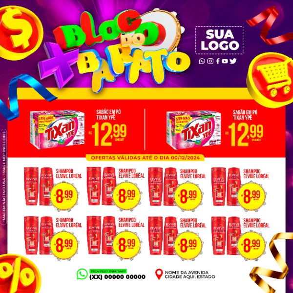 ENCARTE BLOCO DO + BARATO CARNAVAL EDITÁVEL