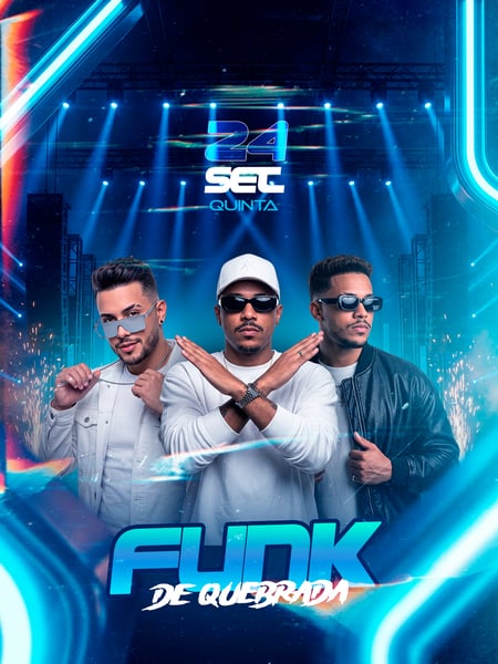 FLYER FUNK DE QUEBRADA TRIO DE CANTORES PALCO AZUL NEON FEED PSD EDITÁVEL