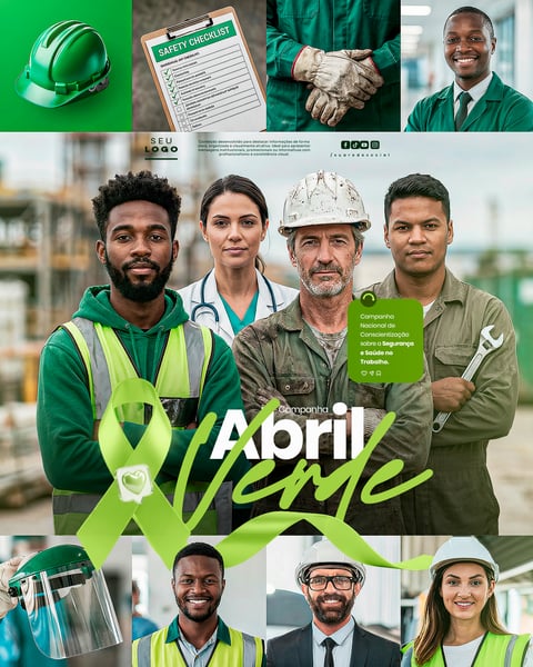 ABRIL VERDE CAMPANHA NACIONAL DE CONSCIENTIZAÇÃO SOBRE A SEGURANÇA E SAÚDE NO TRABALHO SOCIAL MEDIA PSD EDITÁVEL 5