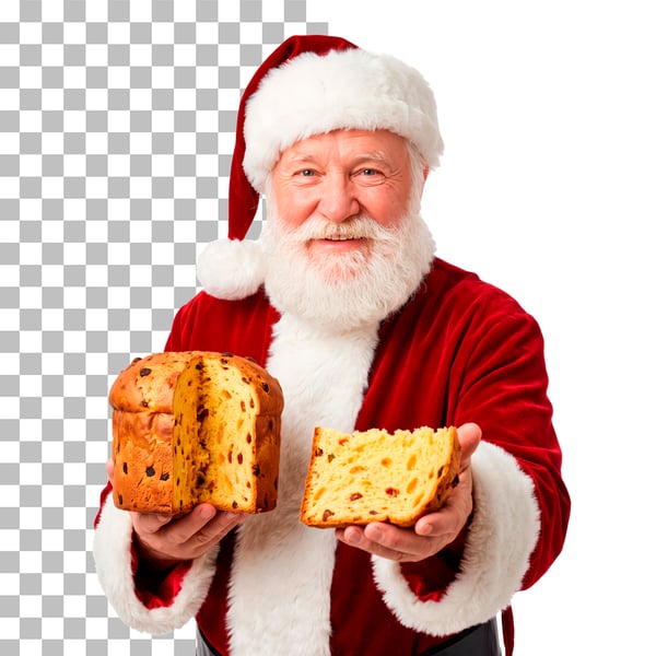 PAPAI NOEL SEGURANDO PANETONE NA MÃO EM PNG