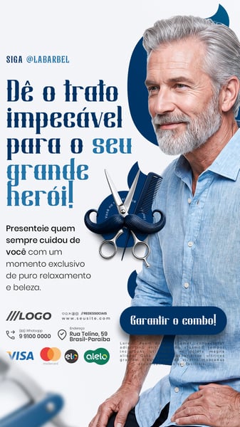 DÊ O TRATO NO SEU HERÓI BARBEARIA DIA DOS PAIS STORY SOCIAL MEDIA PSD EDITÁVEL