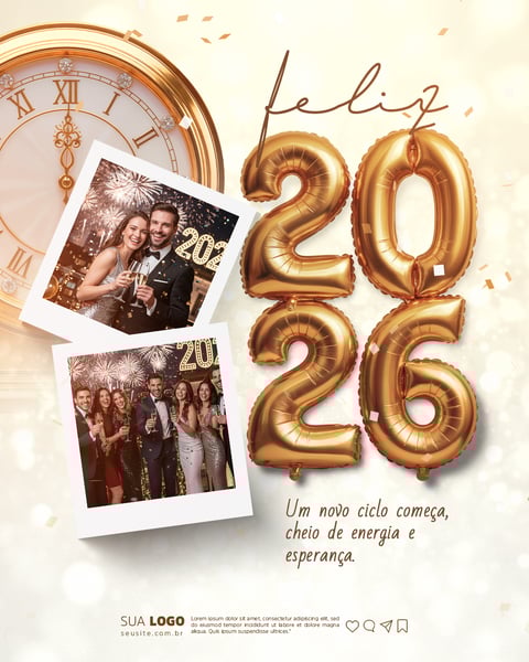 Feliz Ano Novo Social  Media 3D PSD Editável 