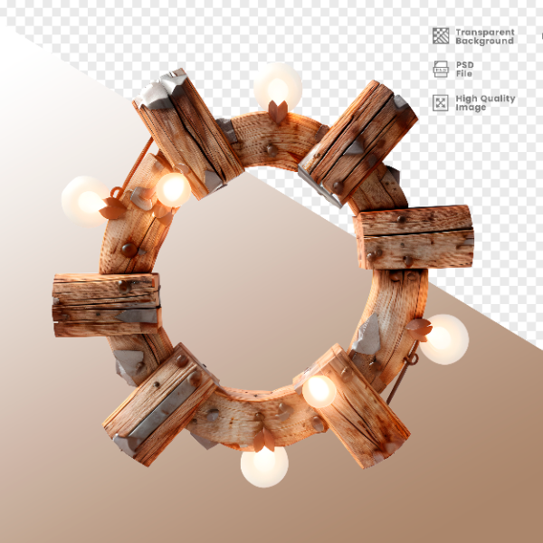 CÍRCULO DE MADEIRA COM LUZ - ELEMENTO 3D PARA COMPOSIÇÃO - WOOD