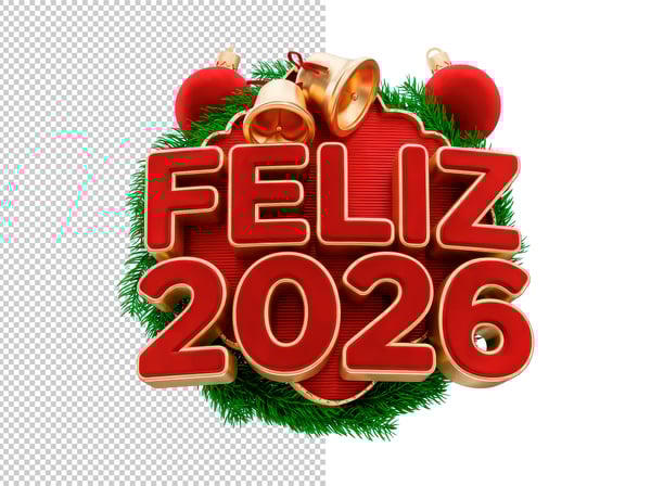 SELO 3D FELIZ 2026 EM PNG