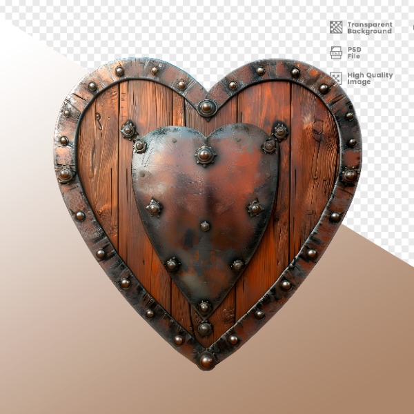 CORAÇÃO FERRO E MADEIRA  ELEMENTO 3D PARA COMPOSIÇÃO - HEART