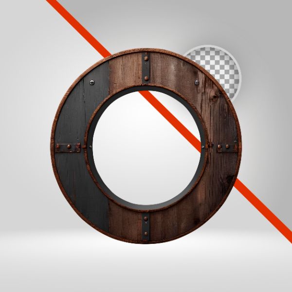 CÍRCULO DE MADEIRA 3D, RODA, ESCUDO, ELIPSE, ELEMENTO PNG, FUNDO TRANSPARENTE, SÃO JOÃO, CAVALGADA, FLYER, CARTAZ, 3D-IA