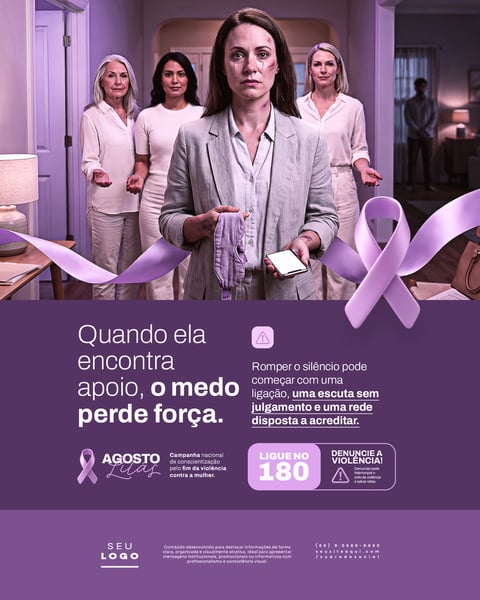 AGOSTO LILÁS CAMPANHA DE CONSCIENTIZAÇÃO E COMBATE PELO FIM DA VIOLÊNCIA CONTRA A MULHER SOCIAL MEDIA PSD EDITÁVEL 4
