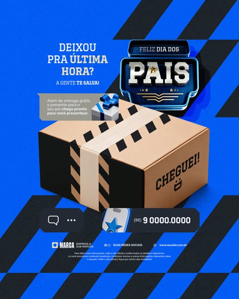 Campanha Feliz Dia dos Pais com Delivery e Entrega Grátis Selo 3D Social Media PSD Editável