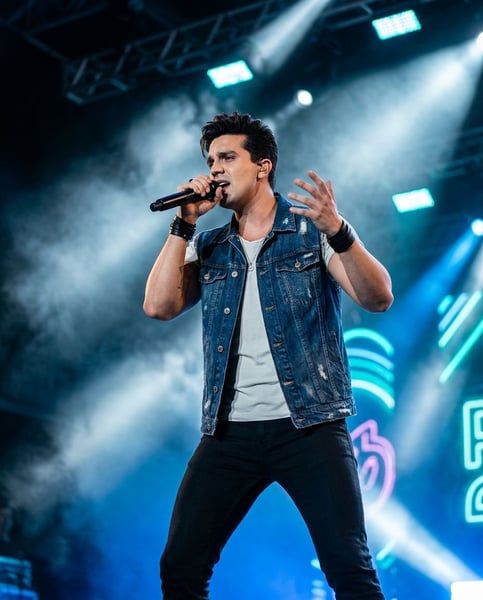 Prompt Editável para Artista Cantor em cima do palco de show ensaio artista