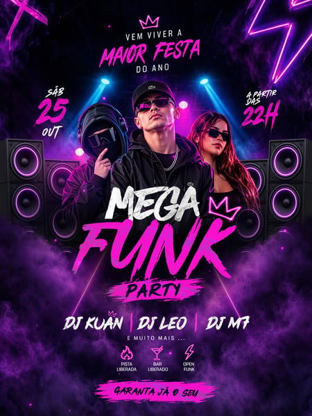 Festa Mega Funk Party Vem Viver a Maior Festa do Ano PSD Editável