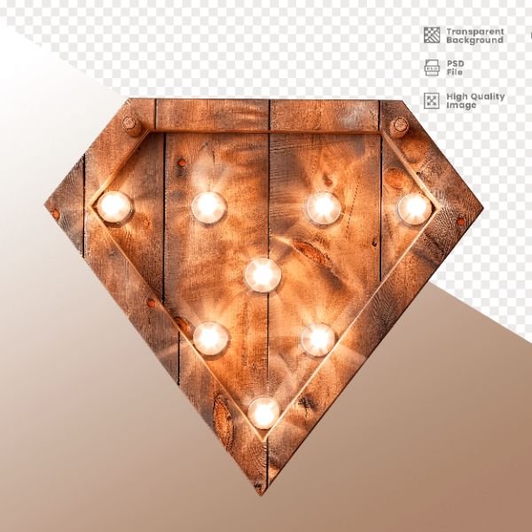 LOSANGO DE MADEIRA COM LUZ - ELEMENTO 3D PARA COMPOSIÇÃO