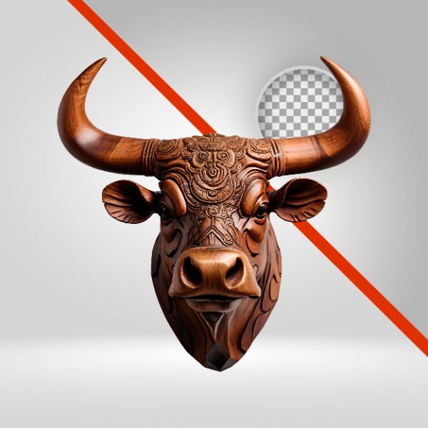 BOI DE MADEIRA 3D, TOURO, CABEÇA DE BOI, ESCULTURA 3D, COMPOSIÇÃO PARA  PECUÁRIA, RODEIO, PEGA DE BOI, ELEMENTO PNG