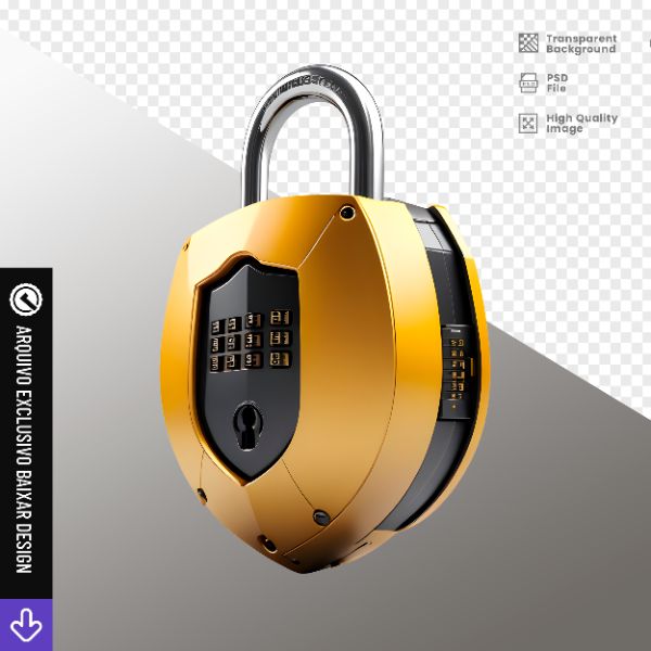 CADEADO  DIGITAL FECHADO AMARELO E PRETO - ELEMENTO PARA COMPOSIÇÃO