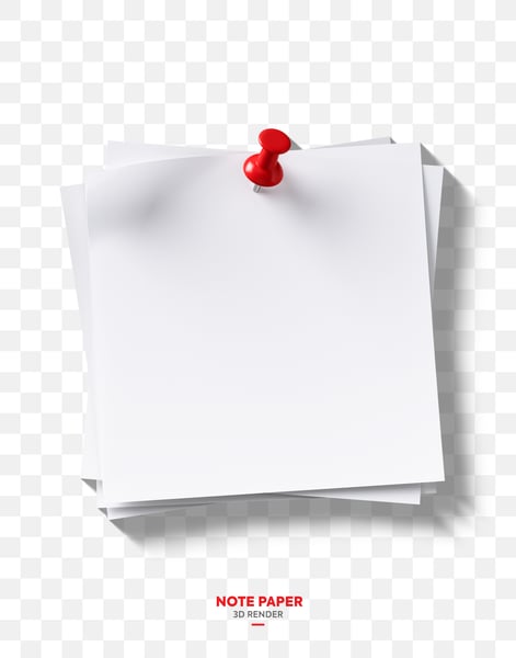 Bloco de Notas Papel Preso com Alfinete Elemento 3D PNG Transparente