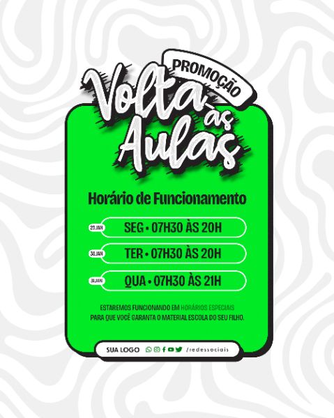SOCIAL MEDIA - VOLTA AS AULAS PAPELARIA - HORÁRIO DE FUNCIONAMENTO