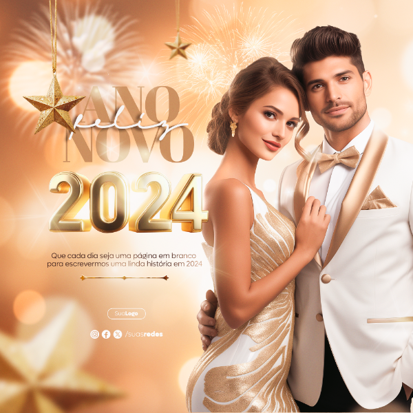 MAIS UMA PÁGINA PARA ESCREVERMOS UMA LINDA HISTÓRIA EM 2024 ANO NOVO SOCIAL MEDIA POST REVÉILLON