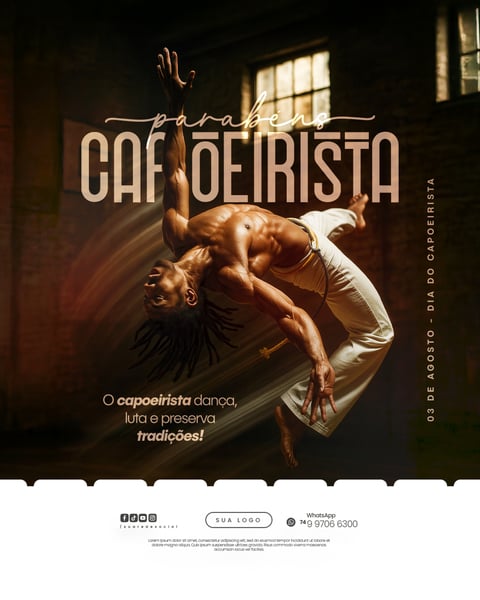 03 DE AGOSTO DIA DO CAPOEIRISTA CAPOEIRA FLYER SOCIAL MEDIA PSD EDITÁVEL