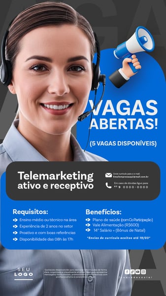 RECRUTAMENTO EMPREGO TEMOS VAGAS ABERTAS CONTRATAÇÃO STORY SOCIAL MEDIA PSD EDITÁVEL 13