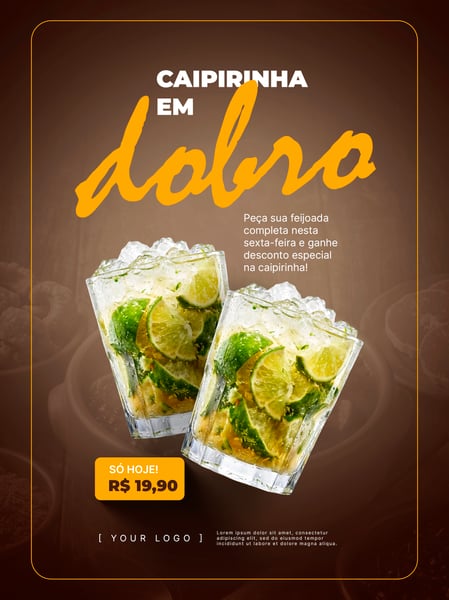 CAIPIRINHA EM DOBRO PARA FEIJOADA SOCIAL MEDIA FLYER PSD EDITÁVEL