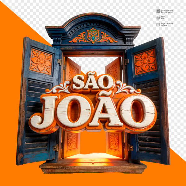 SAO JOÃO PORTA COLONIAL AZUL ARABESCO LUZ DOURADA PNG TRANSPARENTE