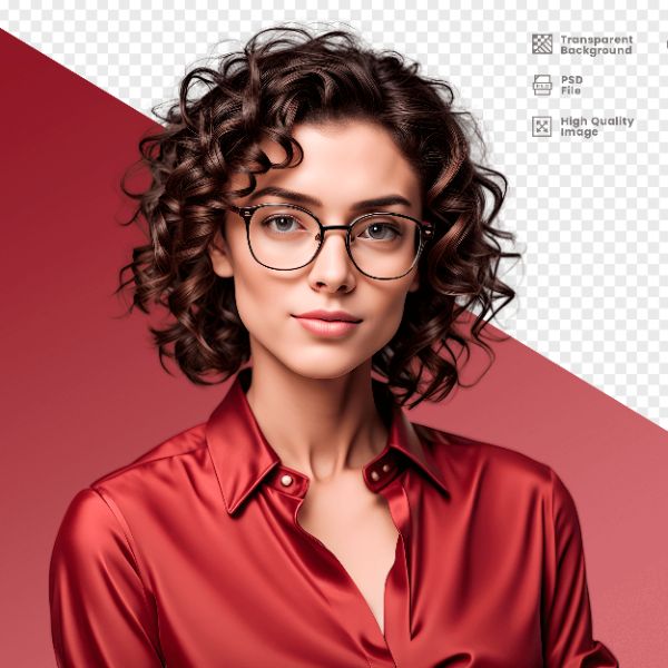 MULHER COM CAMISA VERMELHA E ÓCULOS