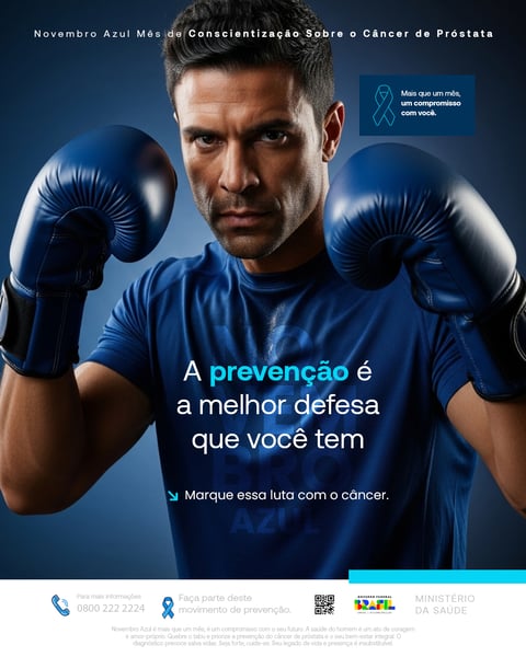 Novembro Azul: Homem Com Luvas De Boxe Para Prevenção E Conscientização Do Câncer De Próstata E Saúde Masculina Social Media PSD Editável