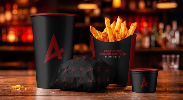 EMBALAGEM FAST FOOD COMBO PSD EDITÁVEL MOCKUP