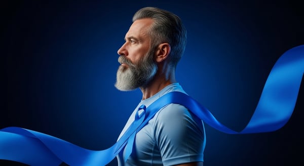 NOVEMBRO AZUL HOMEM BARBUDO COM FITA AZUL CONSCIENTIZAÇÃO SOBRE CÂNCER DE PRÓSTATA E SAÚDE MASCULINA