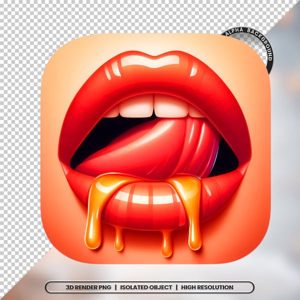 3D RENDER BOCA LÍNGUA LEITE ELEMENTO ÍCONE PSD PNG