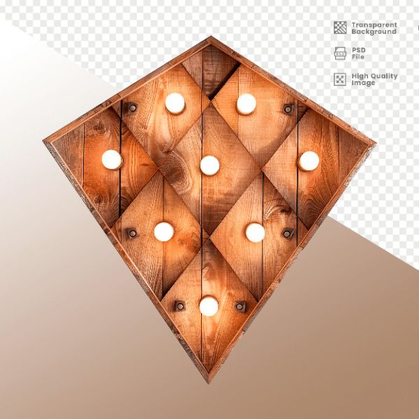 LOSANGO DE MADEIRA COM LUZ - ELEMENTO 3D PARA COMPOSIÇÃO