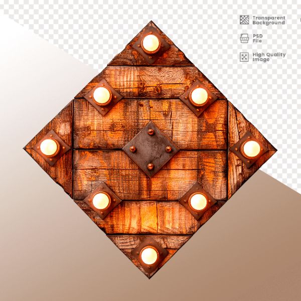 LOSANGO DE MADEIRA COM LUZ - ELEMENTO 3D PARA COMPOSIÇÃO