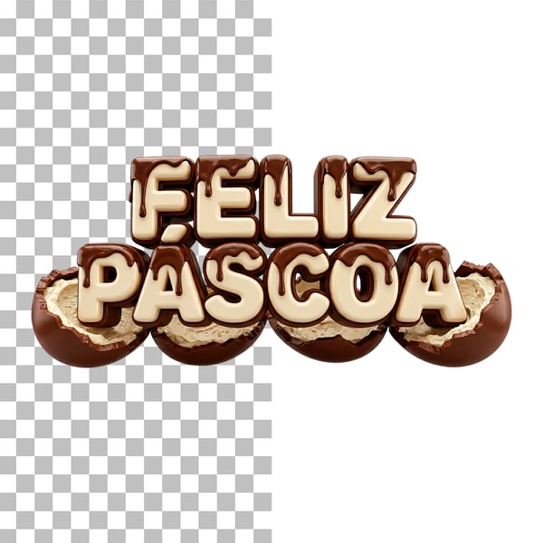 SELO 3D FELIZ PÁSCOA COM OVOS DE CHOCOLATE EM PNG