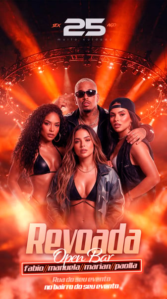 FLYER REVOADA OPEN BAR SHOW LARANJA LUZES PALCO STORY PSD EDITÁVEL