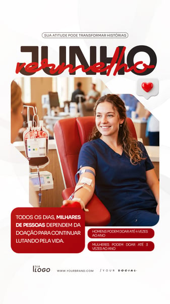 JUNHO VERMELHO CAMPANHA DOAÇÃO DE SANGUE SOCIAL MEDIA PSD EDITÁVEL 3 STORY