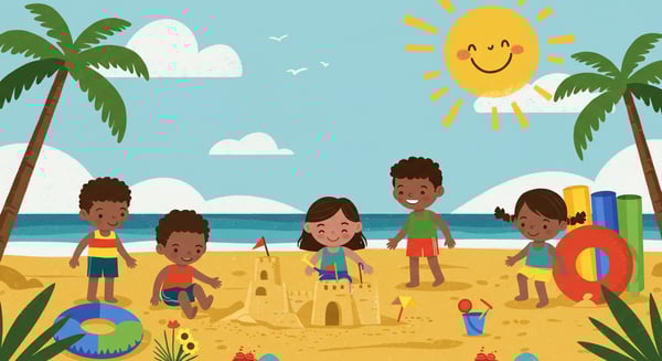 IMAGEM DE CRIANÇAS NA PRAIA BRINCANDO FELIZES