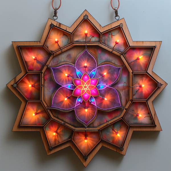 ELEMENTO DE MADEIRA COM LUZES EM 3D | IMAGEM