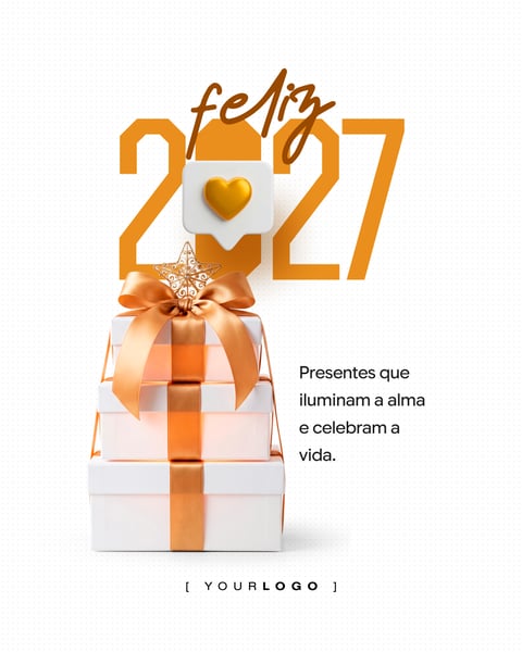 FELIZ 2027 PRESENTES ANO NOVO SOCIAL MEDIA PSD EDITÁVEL