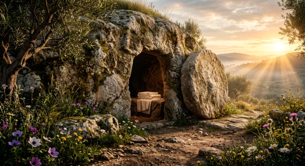 IMAGEM PARA COMPOSIÇÃO TÚMULO ABERTO LUZ REFLETINDO PÁSCOA CRISTÃ