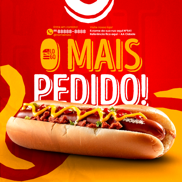 FEED SIMPLESMENTE O HOT DOG MAIS PEDIDO SOCIAL MEDIA LANCHONETE PSD EDITÁVEL