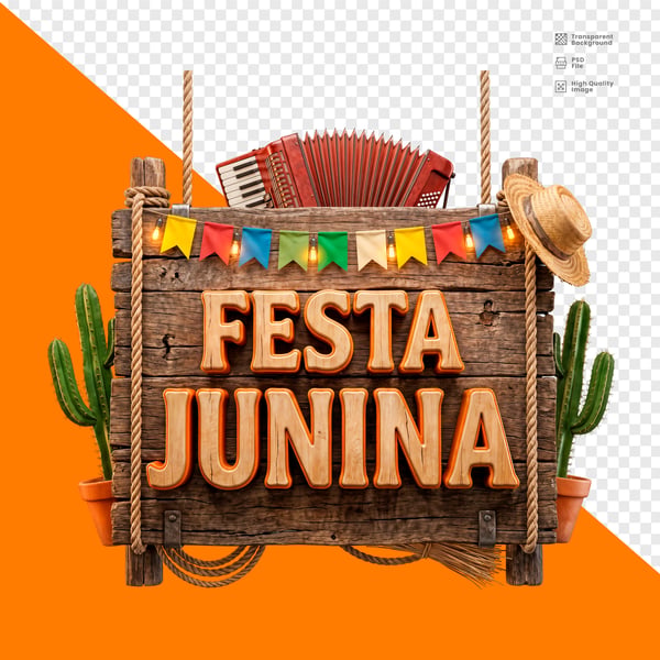 FESTA JUNINA PLACA SUSPENSA SANFONA CACTOS VASOS CHAPÉU PNG TRANSPARENTE