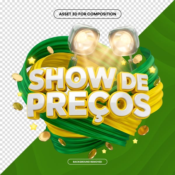 SELO 3D IA SHOW DE PREÇOS JOGO BRASIL COPA SOCIAL MEDIA PNG